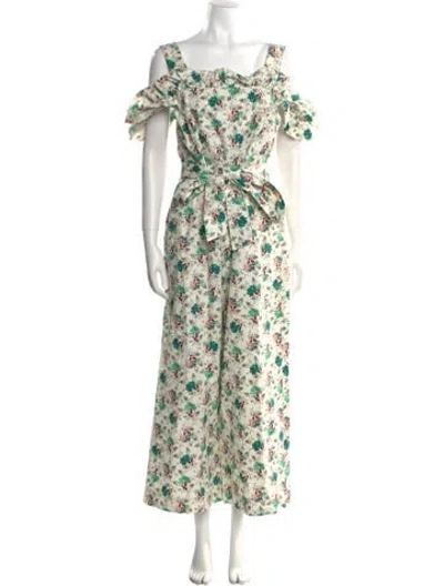 Pre-owned Rebecca Taylor Floral Print Square Neckline Jumpsuit In Neutral