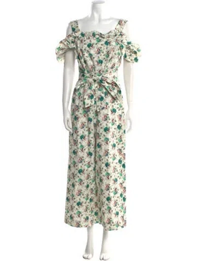 Pre-owned Rebecca Taylor Floral Print Square Neckline Jumpsuit In Neutral