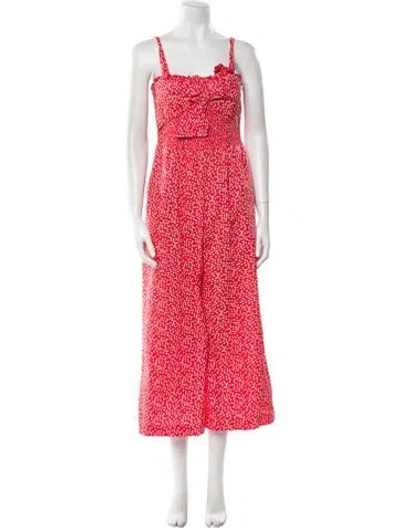 Pre-owned Rebecca Taylor Floral Print Square Neckline Jumpsuit W/ Tags In Red