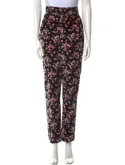 Pre-owned Rebecca Taylor Floral Print Straight Leg Pants In Black