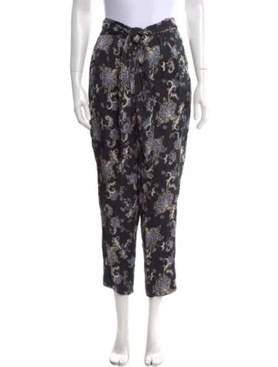 Pre-owned Rebecca Taylor Floral Print Straight Leg Pants In Black