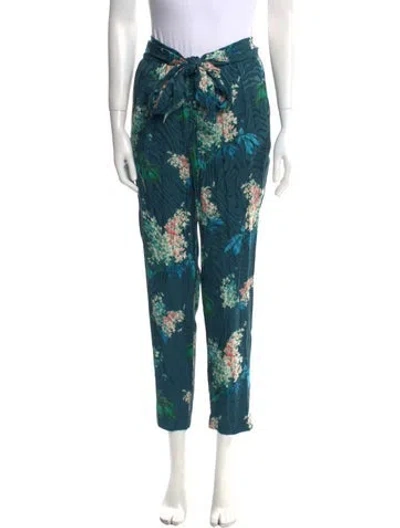 Pre-owned Rebecca Taylor Floral Print Straight Leg Pants In Blue