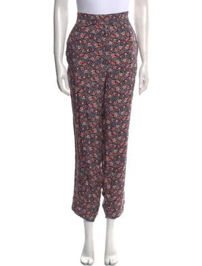 Pre-owned Rebecca Taylor Floral Print Straight Leg Pants In Blue