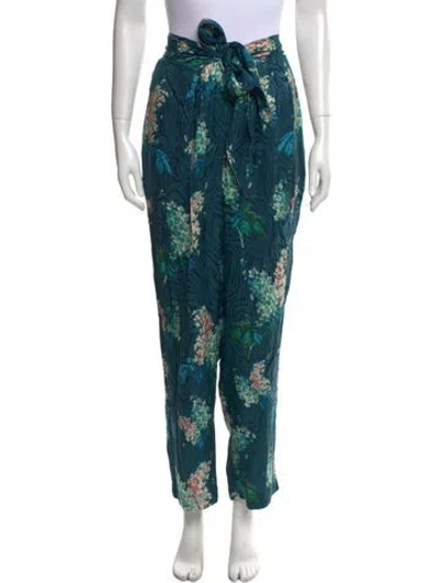 Pre-owned Rebecca Taylor Floral Print Straight Leg Pants W/ Tags In Blue