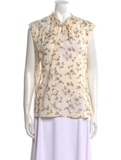 Pre-owned Rebecca Taylor Floral Print Tie Neck Blouse W/ Tags In Neutral