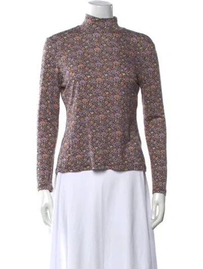Pre-owned Rebecca Taylor Floral Print Turtleneck Sweater In Purple
