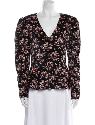 Pre-owned Rebecca Taylor Floral Print V-neck Blouse In Black