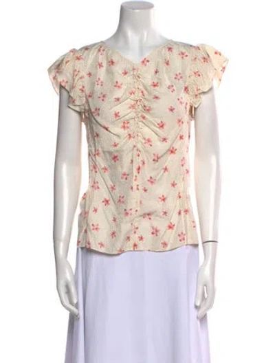 Pre-owned Rebecca Taylor Floral Print V-neck Blouse In Neutral