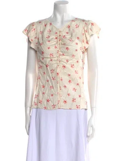 Pre-owned Rebecca Taylor Floral Print V-neck Blouse In Neutral