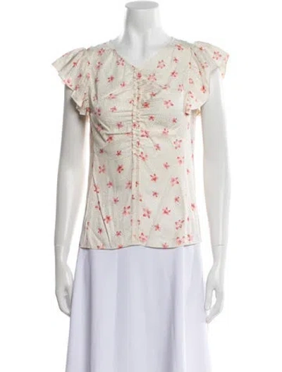 Pre-owned Rebecca Taylor Floral Print V-neck Blouse In Neutral