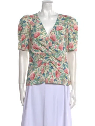 Pre-owned Rebecca Taylor Floral Print V-neck Blouse In Neutral