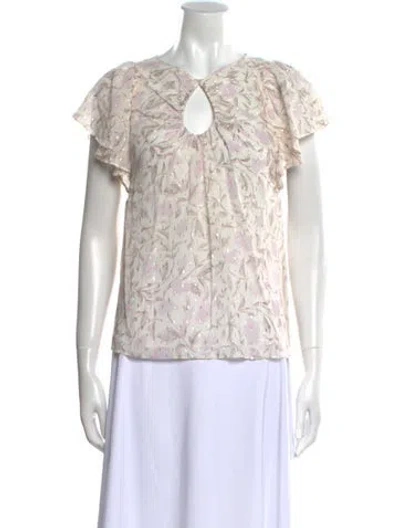 Pre-owned Rebecca Taylor Floral Print V-neck Blouse In Pink