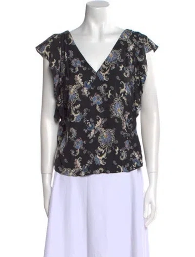 Pre-owned Rebecca Taylor Floral Print V-neck Blouse W/ Tags In Blue