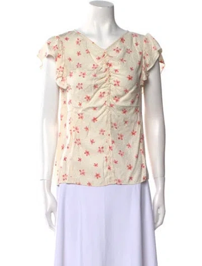 Pre-owned Rebecca Taylor Floral Print V-neck Blouse W/ Tags In Neutral