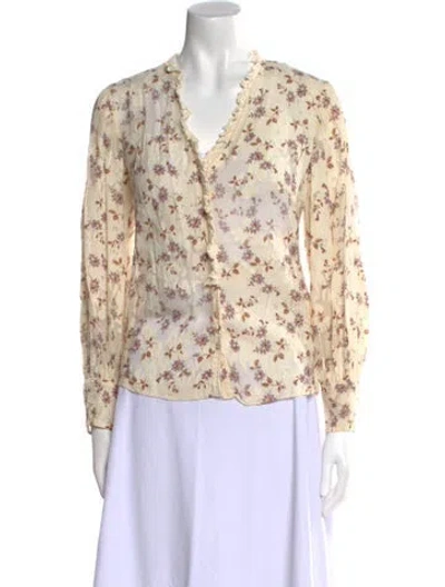 Pre-owned Rebecca Taylor Floral Print V-neck Blouse W/ Tags In Neutral
