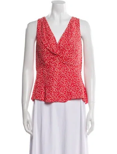 Pre-owned Rebecca Taylor Floral Print V-neck Blouse W/ Tags In Orange