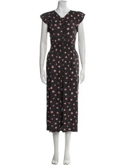 Pre-owned Rebecca Taylor Floral Print V-neck Jumpsuit In Black