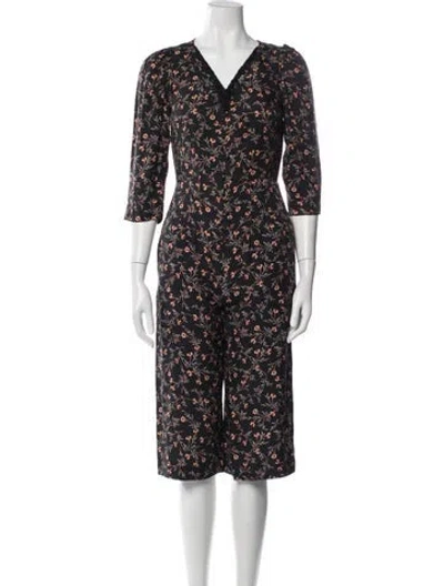 Pre-owned Rebecca Taylor Floral Print V-neck Jumpsuit In Black