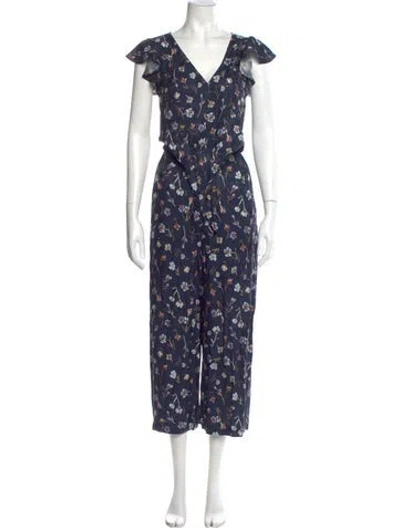 Pre-owned Rebecca Taylor Floral Print V-neck Jumpsuit In Blue