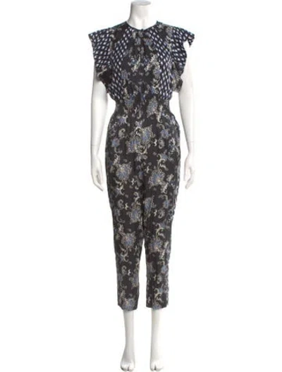 Pre-owned Rebecca Taylor Floral Print V-neck Jumpsuit In Blue