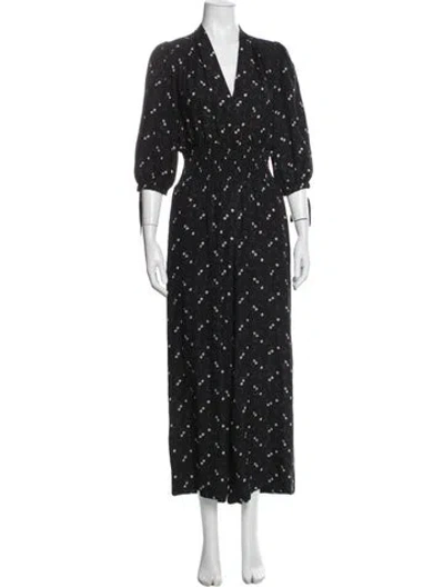 Pre-owned Rebecca Taylor Floral Print V-neck Jumpsuit In Blue