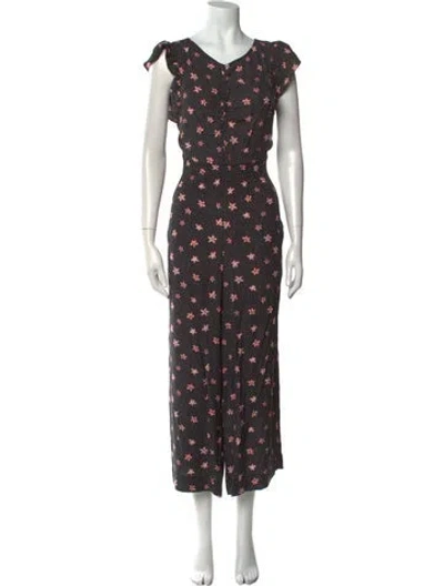 Pre-owned Rebecca Taylor Floral Print V-neck Jumpsuit W/ Tags In Black