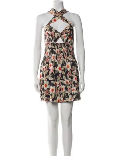 Pre-owned Rebecca Taylor Floral Print V-neck Romper In Neutral