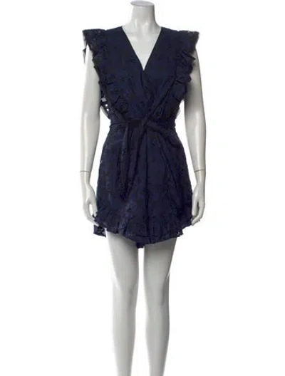Pre-owned Rebecca Taylor Floral Print V-neck Romper W/ Tags In Blue