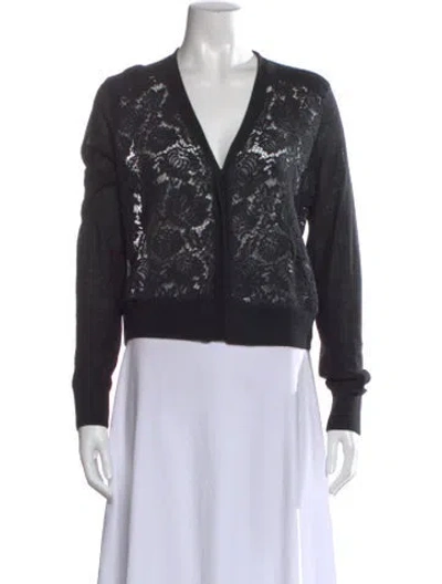 Pre-owned Rebecca Taylor Floral Print V-neck Sweater In Black