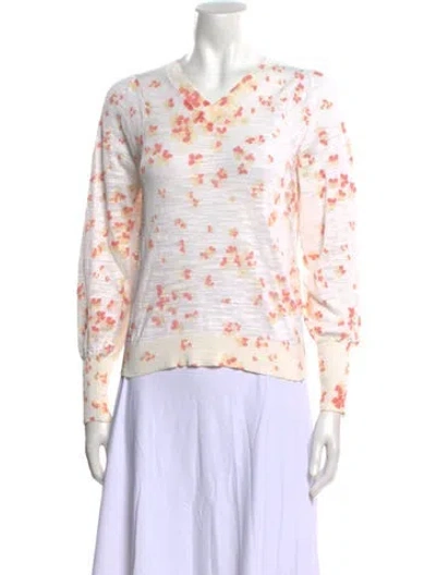 Pre-owned Rebecca Taylor Floral Print V-neck Sweater W/ Tags In Yellow