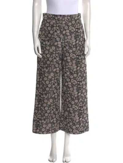 Pre-owned Rebecca Taylor Floral Print Wide Leg Pants In Black