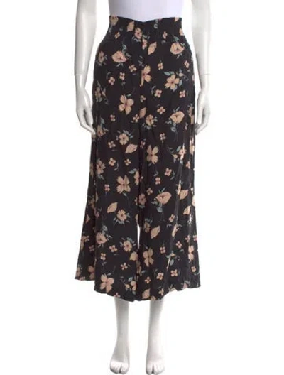 Pre-owned Rebecca Taylor Floral Print Wide Leg Pants In Black