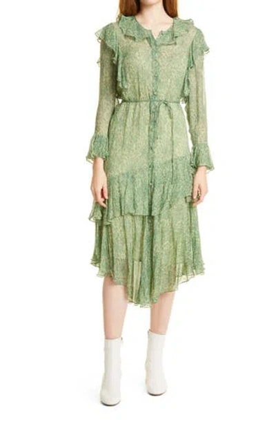 Rebecca Taylor Floral Ruffle Long Sleeve Silk Chiffon Shirtdress