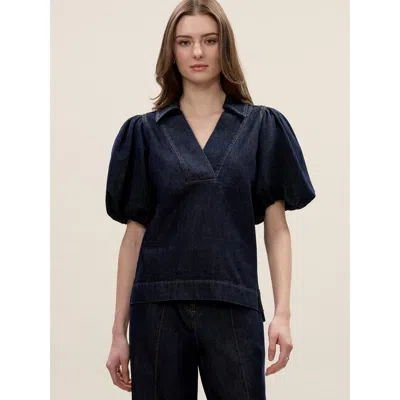 Rebecca Taylor Gabrielle Denim Blouse In Deep Sea Wash