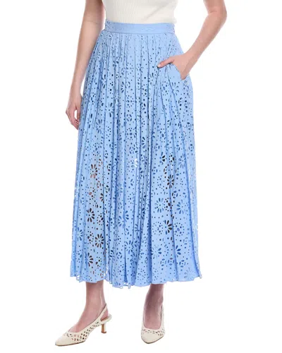 Rebecca Taylor Geo Eyelet Pleated Maxi Skirt In Blue