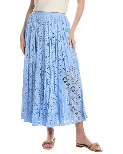 Rebecca Taylor Geo Eyelet Pleated Maxi Skirt In Blue