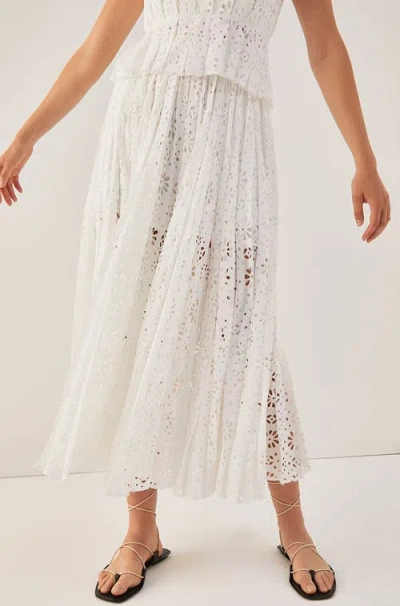 Rebecca Taylor Geo Eyelet Pleated Skirt In Milk