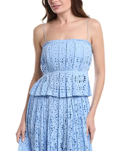 Rebecca Taylor Geo Eyelet Pleated Tank In Blue