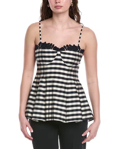 Rebecca Taylor Gingham Twill Camilla Embroidery Tank In Black