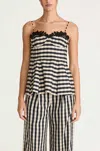 Rebecca Taylor Gingham Twill Embroidered Bustier Tank In Black