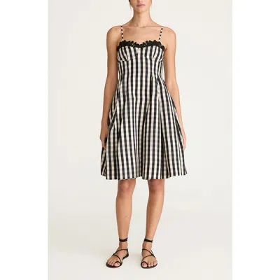 Rebecca Taylor Gingham Twill Embroidered Bustier Tea Dress In Black Combo