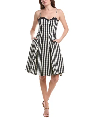 Rebecca Taylor Gingham Twill Embroidered Bustier Tea Dress In Black Combo
