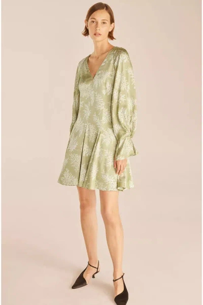 Rebecca Taylor Godet Dress In Arden Fern Linen Combo