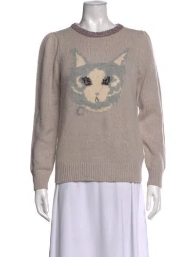 Pre-owned Rebecca Taylor Graphic Print Crew Neck Sweater In Neutrals