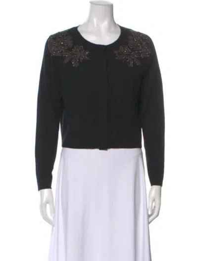 Pre-owned Rebecca Taylor Graphic Print Scoop Neck Sweater In Black