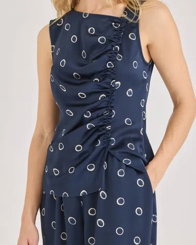 Rebecca Taylor Hazy Dot Blouse In Navy Base With Hazy Dot Print In Blue