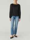 Rebecca Taylor Heavy Cotton Chintz Boat Neck Top In Black