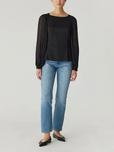 Rebecca Taylor Heavy Cotton Chintz Boat Neck Top In Black