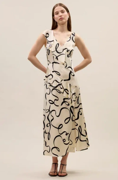 Rebecca Taylor Hollis Satin Ribbon Dress In Neutral
