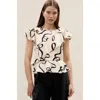 Rebecca Taylor Hollis Satin Top In Ribbon Print In White